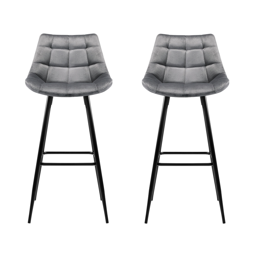 Artiss Set of 2 Velvet Bar Stools - Grey