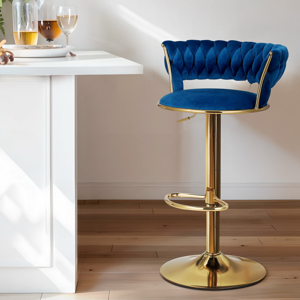 Artiss 2x Bar Stools Kitchen Dining Chairs Gas Lift Stool Velvet Woven Padded