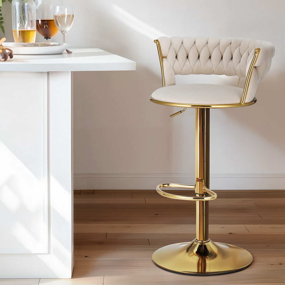 Artiss 2x Bar Stools Kitchen Dining Chairs Gas Lift Stool Velvet Woven Backrest