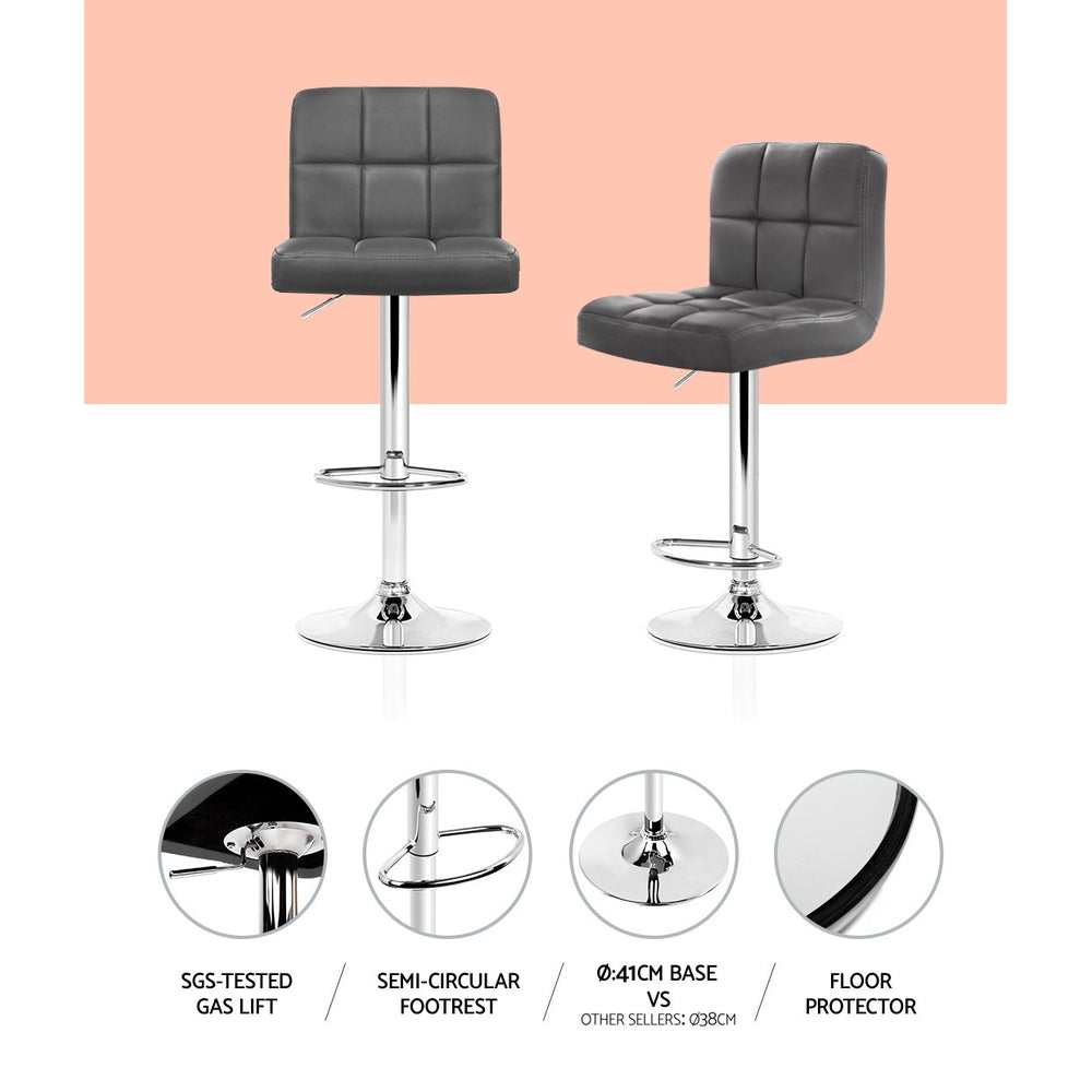 Artiss 2x Leather Bar Stools NOEL Kitchen Chairs Swivel Bar Stool Gas Lift Grey