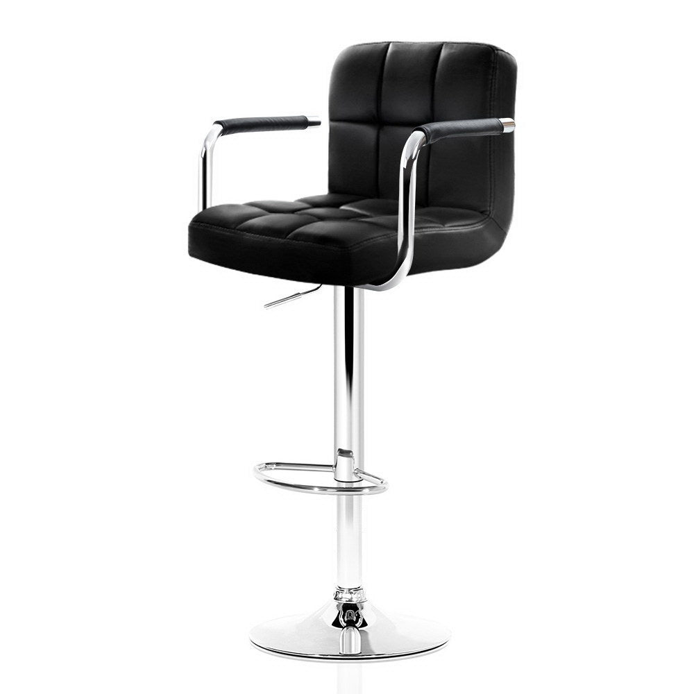 Artiss 2x Bar Stools Gas lift Swivel Chairs Kitchen Armrest Leather Chrome Black