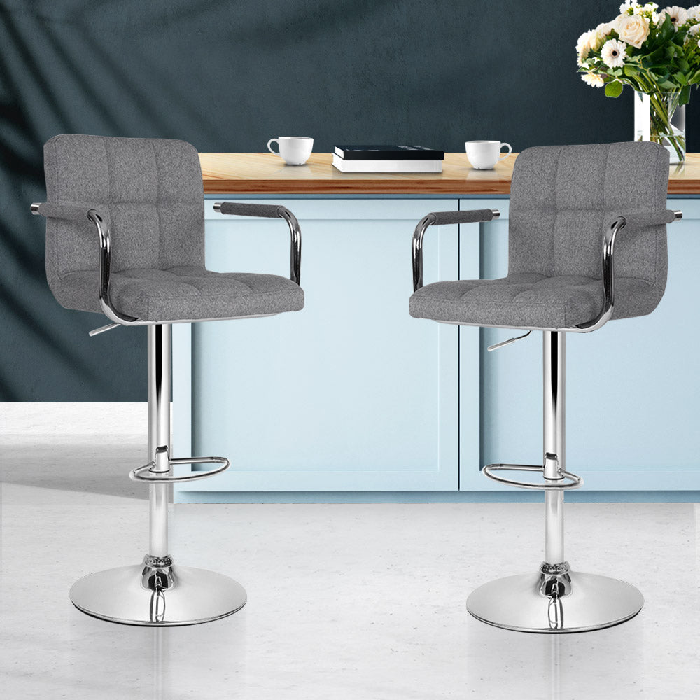 Artiss Set of 2 Bar Stools Gas lift Swivel - Steel and Grey