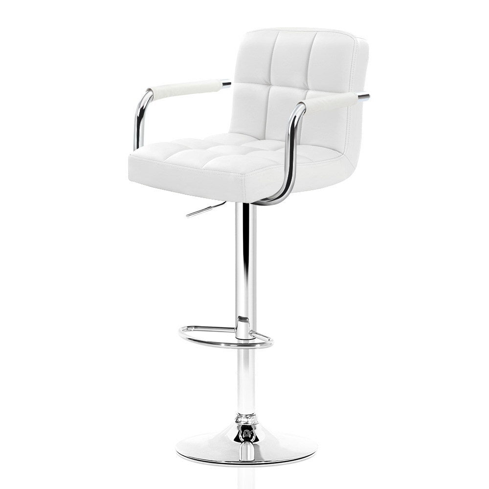 Artiss 2x Bar Stools Gas lift Swivel Chairs Kitchen Armrest Leather Chrome White