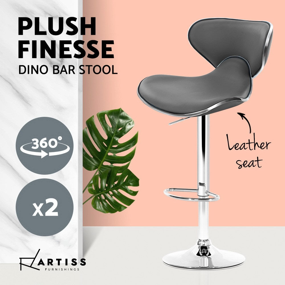 Artiss 2x Bar Stools Gas lift Swivel Chairs Kitchen Leather Chrome Grey