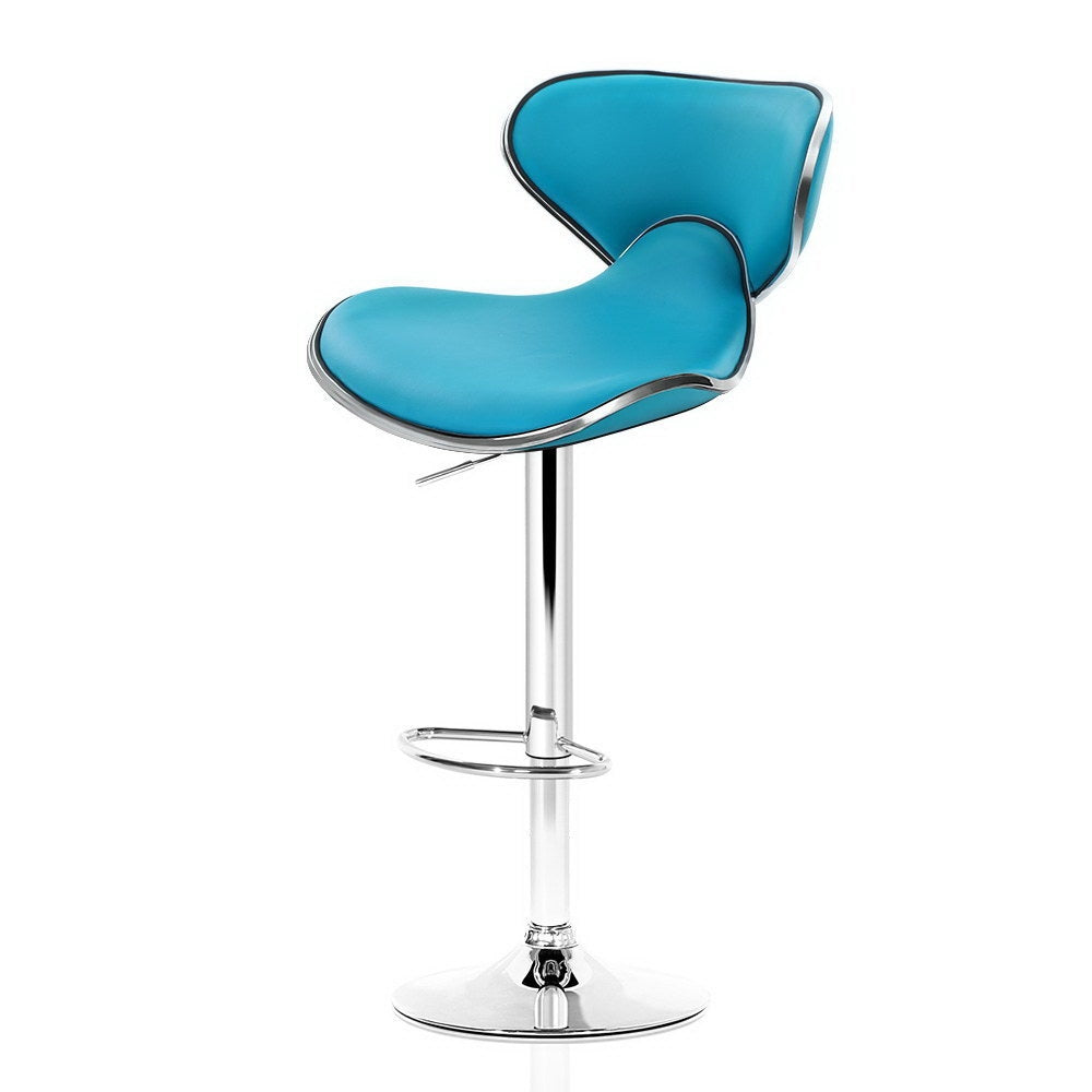 Artiss 2x Bar Stools Gas lift Swivel Chairs Kitchen Leather Chrome Teal