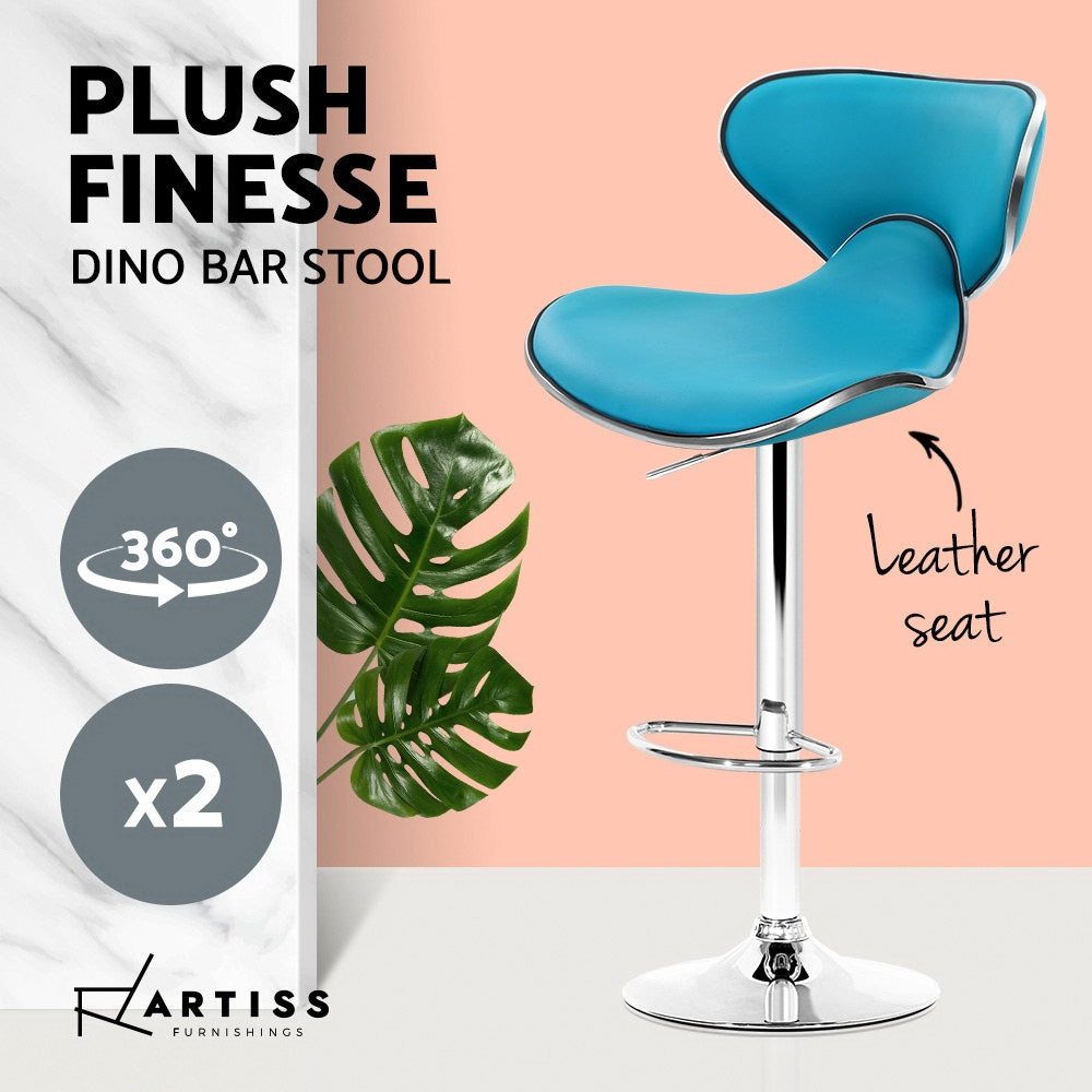 Artiss 2x Bar Stools Gas lift Swivel Chairs Kitchen Leather Chrome Teal