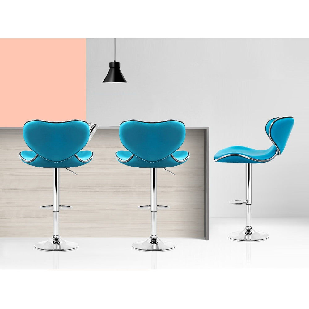 Artiss 2x Bar Stools Gas lift Swivel Chairs Kitchen Leather Chrome Teal