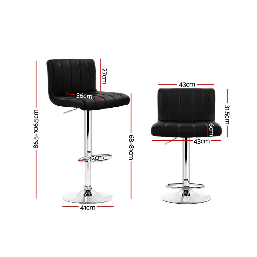 Artiss Set of 2 Line Style PU Leather Bar Stools - Black