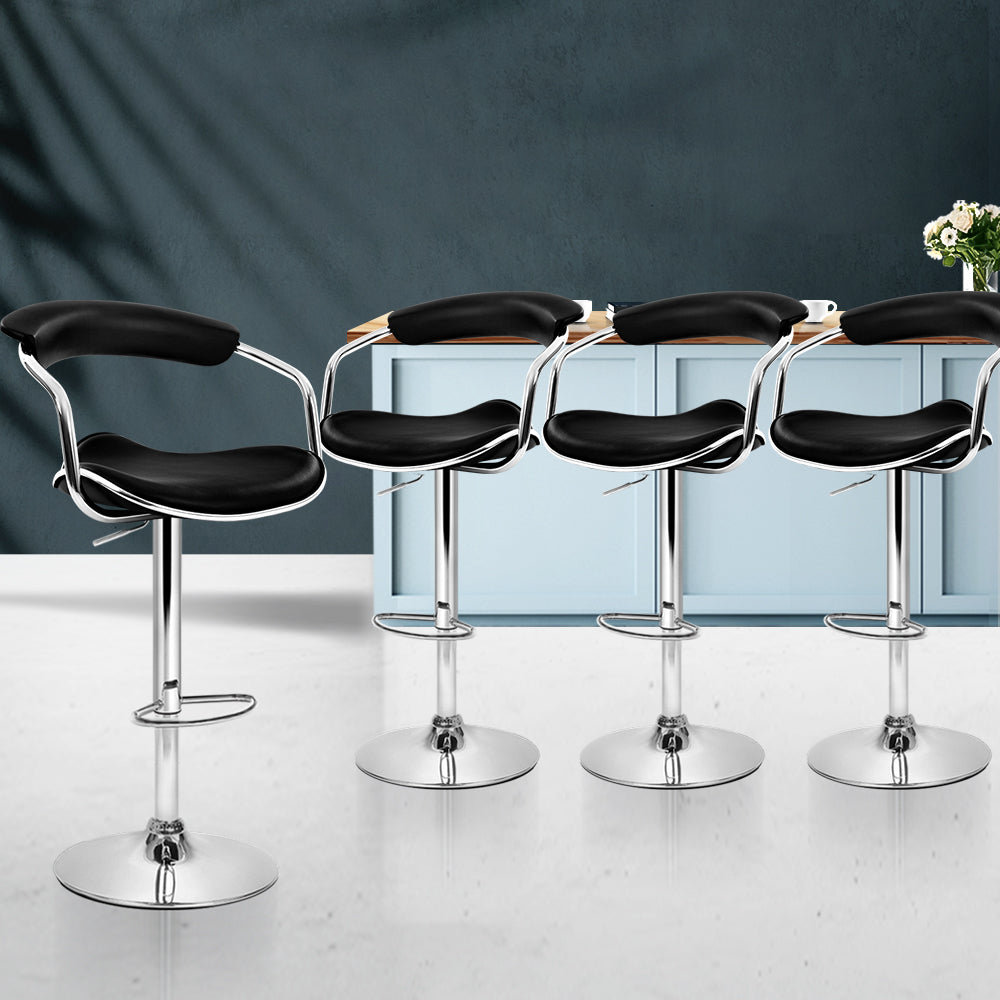 Artiss Set of 4 PU Leather Bar Stools - Black and Chrome