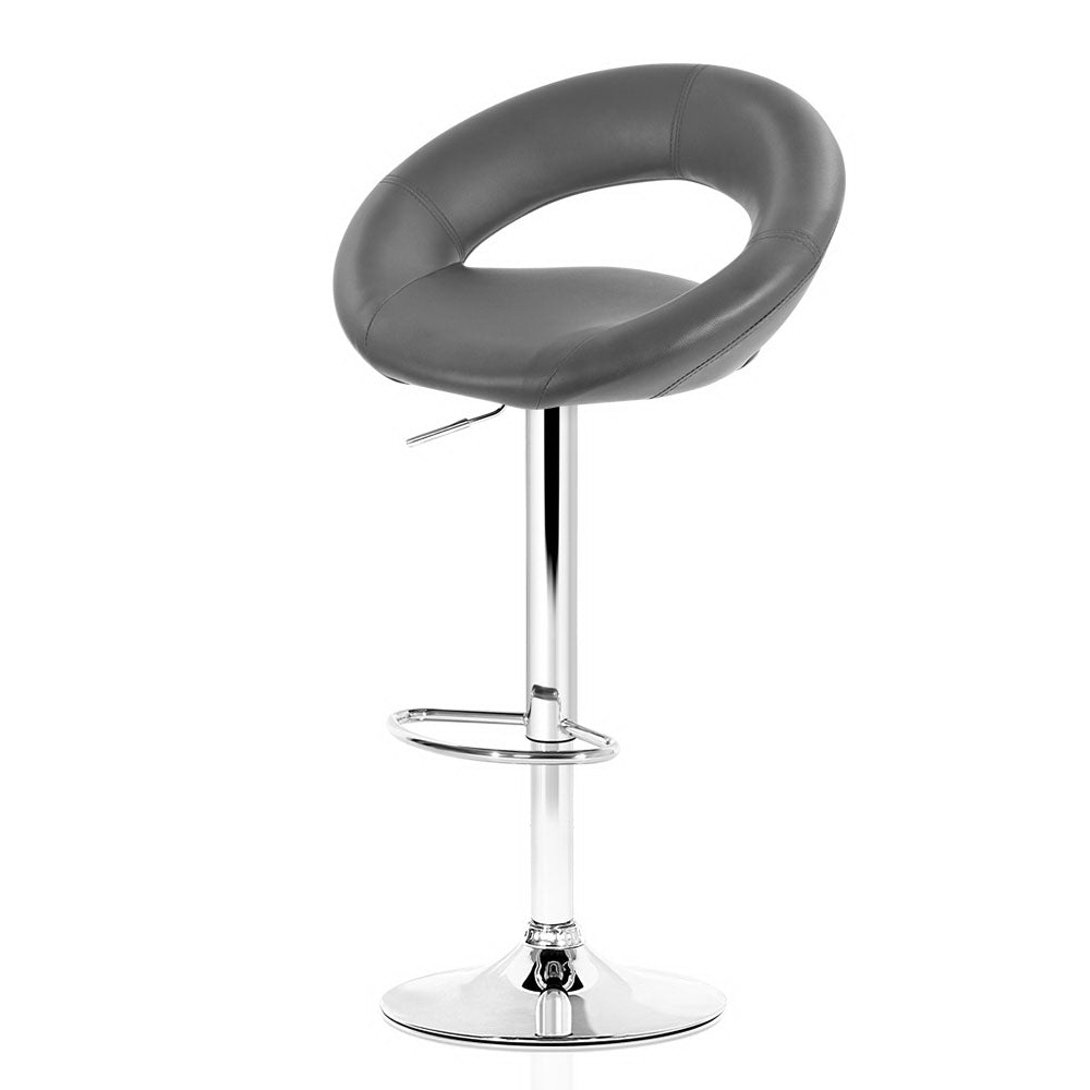 Artiss 2x Bar Stools Gas lift Swivel Chairs Kitchen Leather Chrome Grey