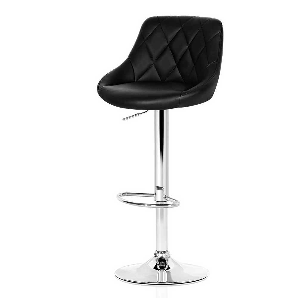 Artiss 2x Bar Stools Kitchen Gas Lift Swivel Chairs Leather Chrome Black