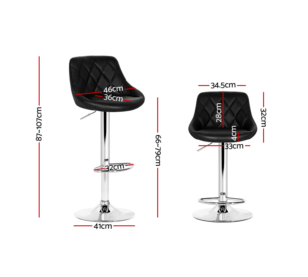 Artiss Set of 2 Bar Stools PU Leather Diamond Style - Black