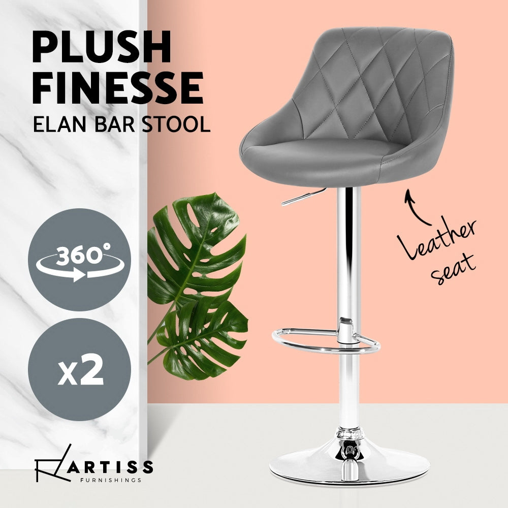 Artiss Set of 2 Bar Stools PU Leather Diamond Style - Grey