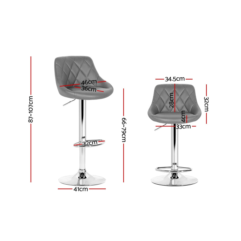 Artiss Set of 2 Bar Stools PU Leather Diamond Style - Grey