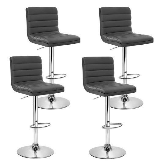 Artiss Set of 4 PU Leather Lined Pattern Bar Stools- Grey and Chrome