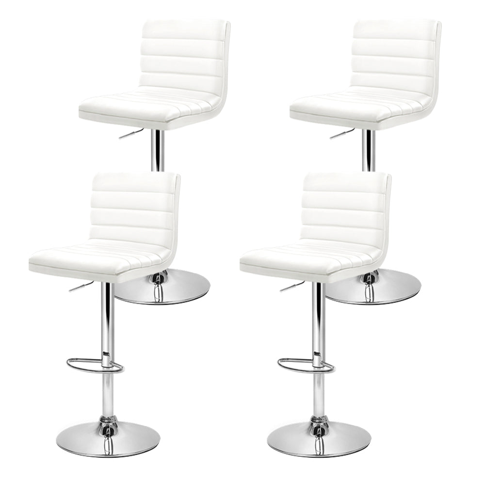 Artiss Set of 4 PU Leather Lined Pattern Bar Stools- White and Chrome