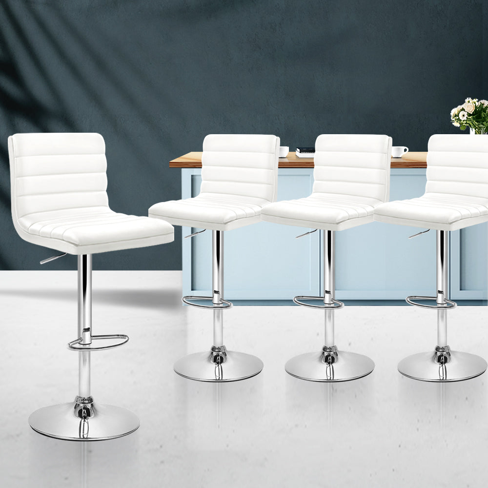 Artiss Set of 4 PU Leather Lined Pattern Bar Stools- White and Chrome