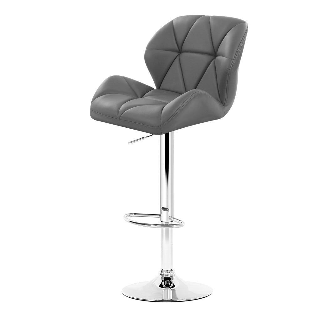 Artiss 2x Bar Stools Gas Lift Kitchen Swivel Chairs Leather Chrome Grey