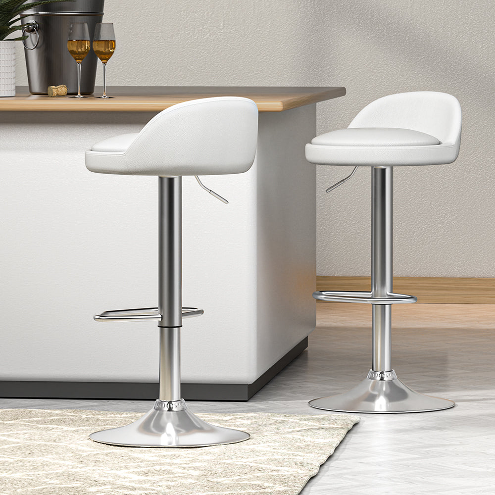 Artiss Bar Stools Kitchen Stool Chairs Dining Gas Lift Swivel Leather White x2