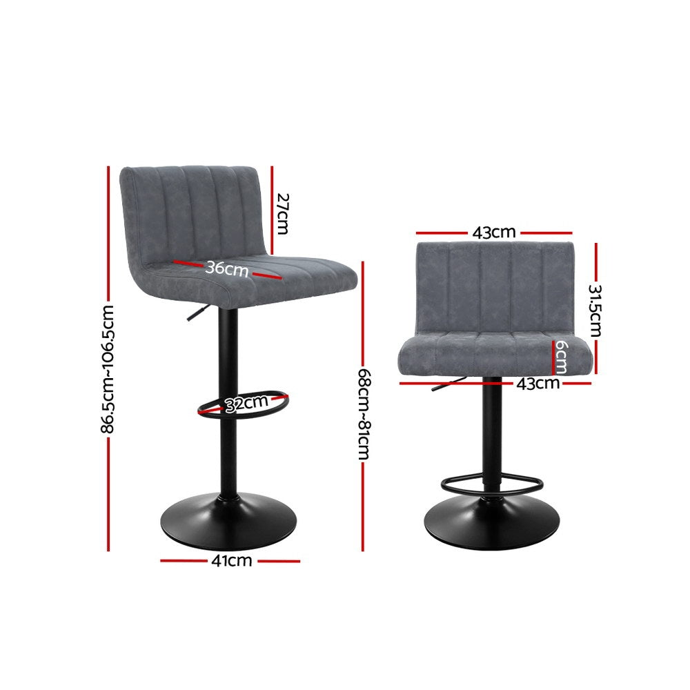 Artiss Set of 2 Bar Stools PU Leather Line Style - Grey