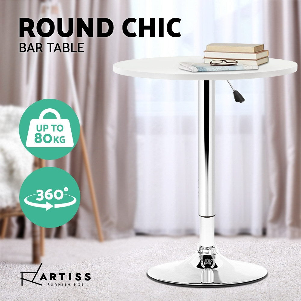 Artiss Adjustable Bar Table Gas Lift Wood Metal White