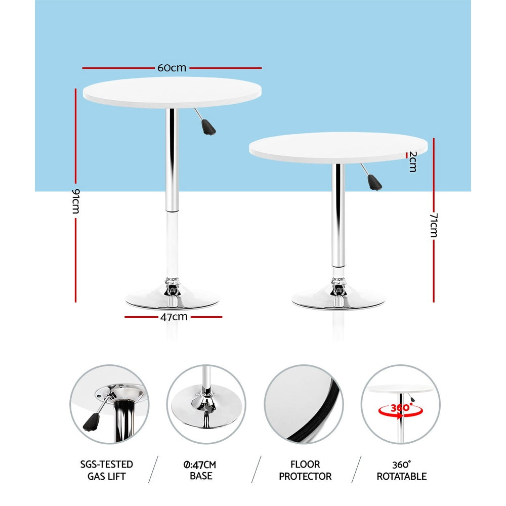 Artiss Adjustable Bar Table Gas Lift Wood Metal White