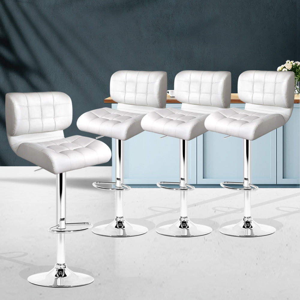 Artiss Set of 4 PU Leather Gas Lift Bar Stools - White and Chrome