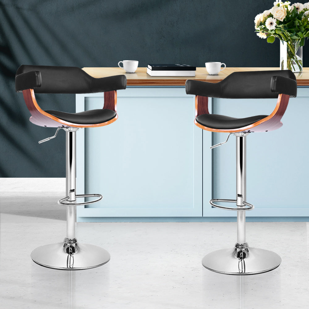 Artiss Set of 2 Wooden Bar Stool - Black and Wood