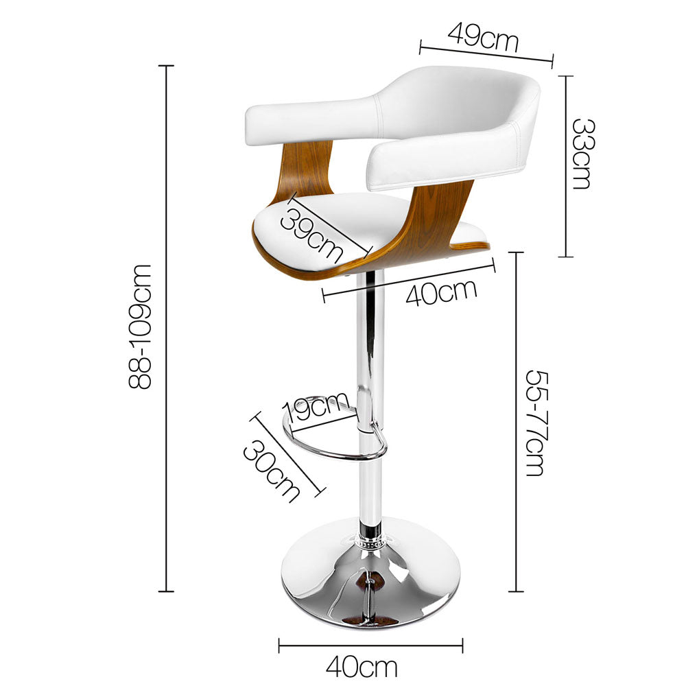 Artiss Wooden PU Leather Bar Stool - White and Chrome