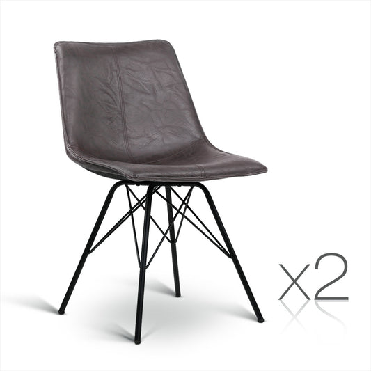 Artiss Set of 2 PU Leather Dining Chair - Walnut