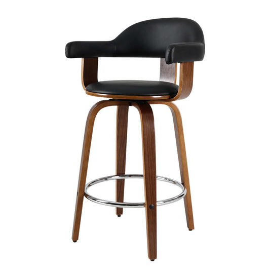 Artiss Set of 2 Bar Stools PU Leather Wooden Swivel - Wood, Chrome and Black