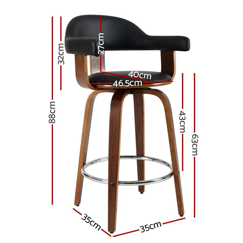 Artiss Set of 2 Bar Stools PU Leather Wooden Swivel - Wood, Chrome and Black