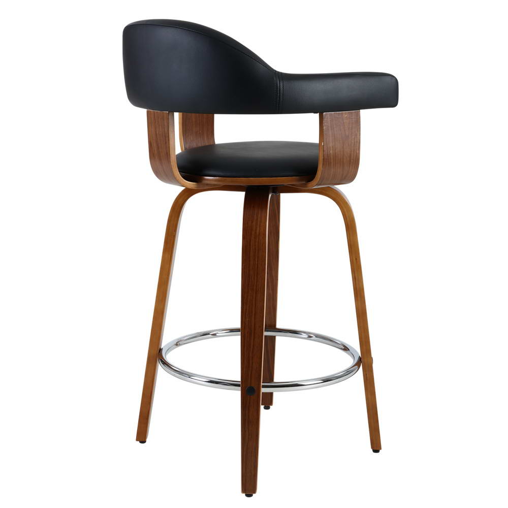 Artiss Set of 2 Bar Stools PU Leather Wooden Swivel - Wood, Chrome and Black