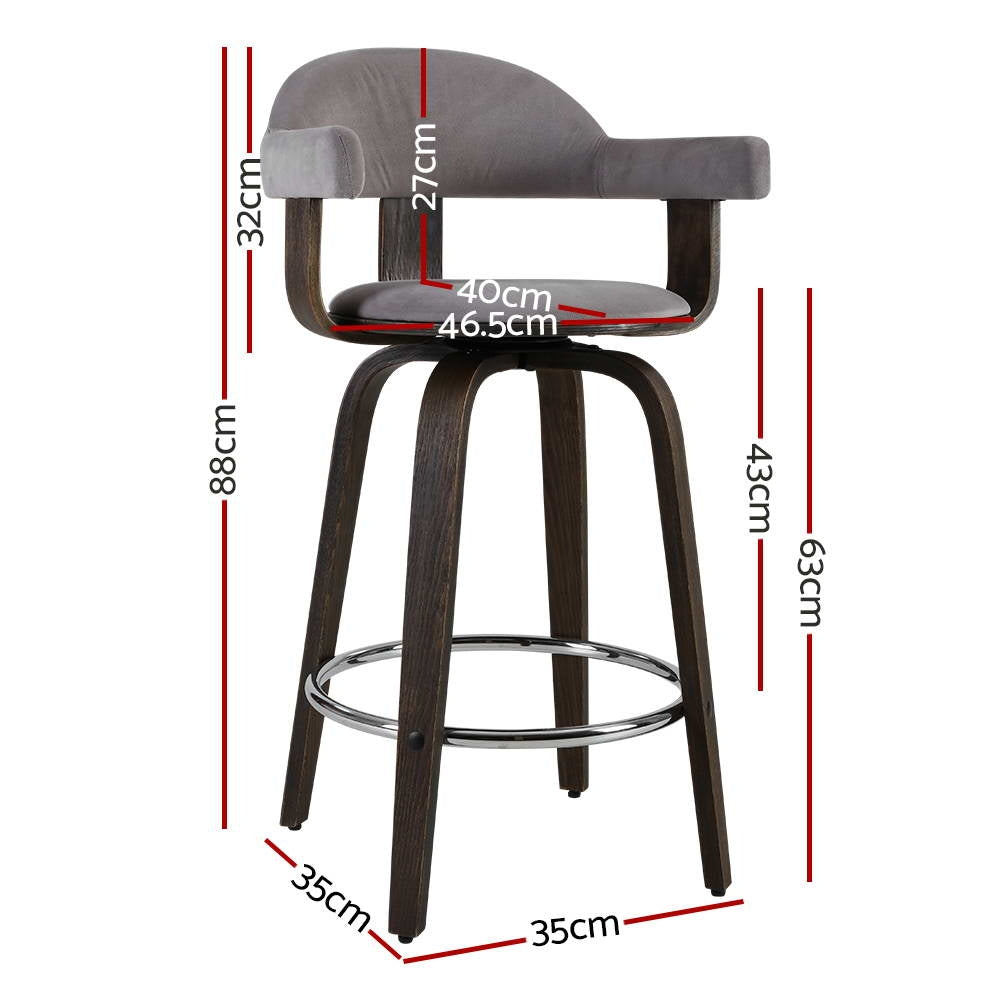 Artiss Set of 2 Bar Stools Wooden Swivel Bar Stool Kitchen Dining Chair - Wood, Chrome and Grey