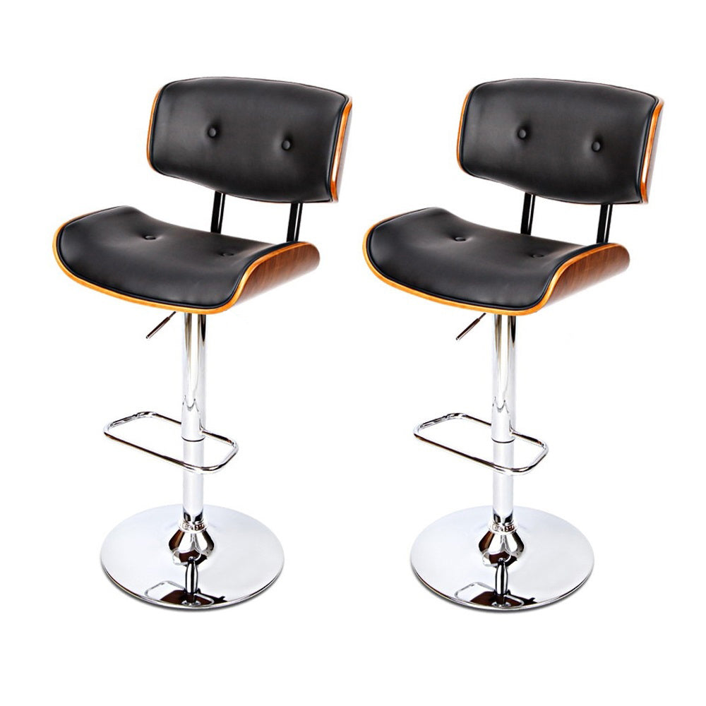 Artiss Set of 2 Wooden Gas Lift Bar Stools - Black and Chrome