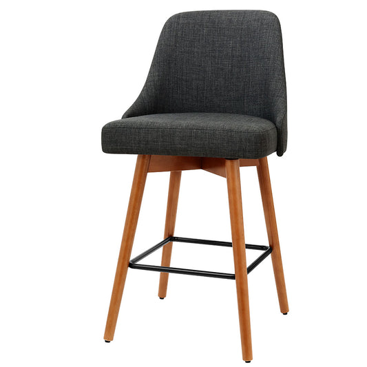 Artiss 2x Wooden Bar Stools Swivel Bar Stool Kitchen Cafe Fabric Charcoal