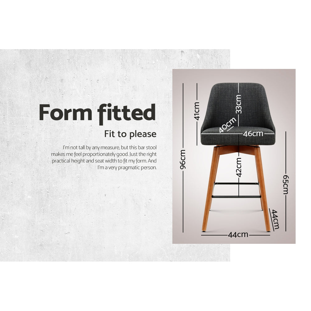 Artiss Set of 2 Wooden Fabric Bar Stools Square Footrest - Charcoal