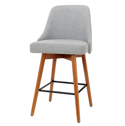 Artiss 2x Wooden Bar Stools Swivel Bar Stool Kitchen Cafe Fabric Light Grey