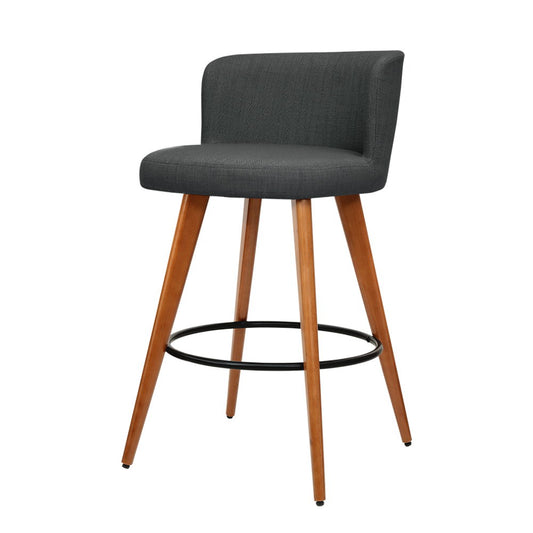 Artiss 2x Wooden Bar Stools Modern Bar Stool Kitchen Fabric Charcoal