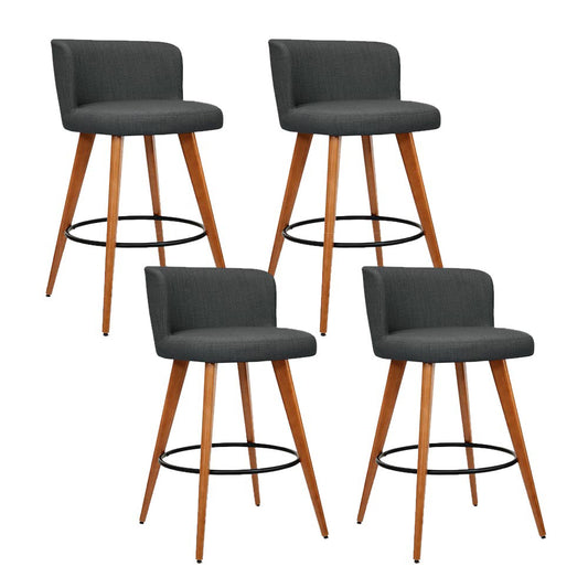 Artiss Set of 4 Wooden Fabric Bar Stools Circular Footrest - Charcoal