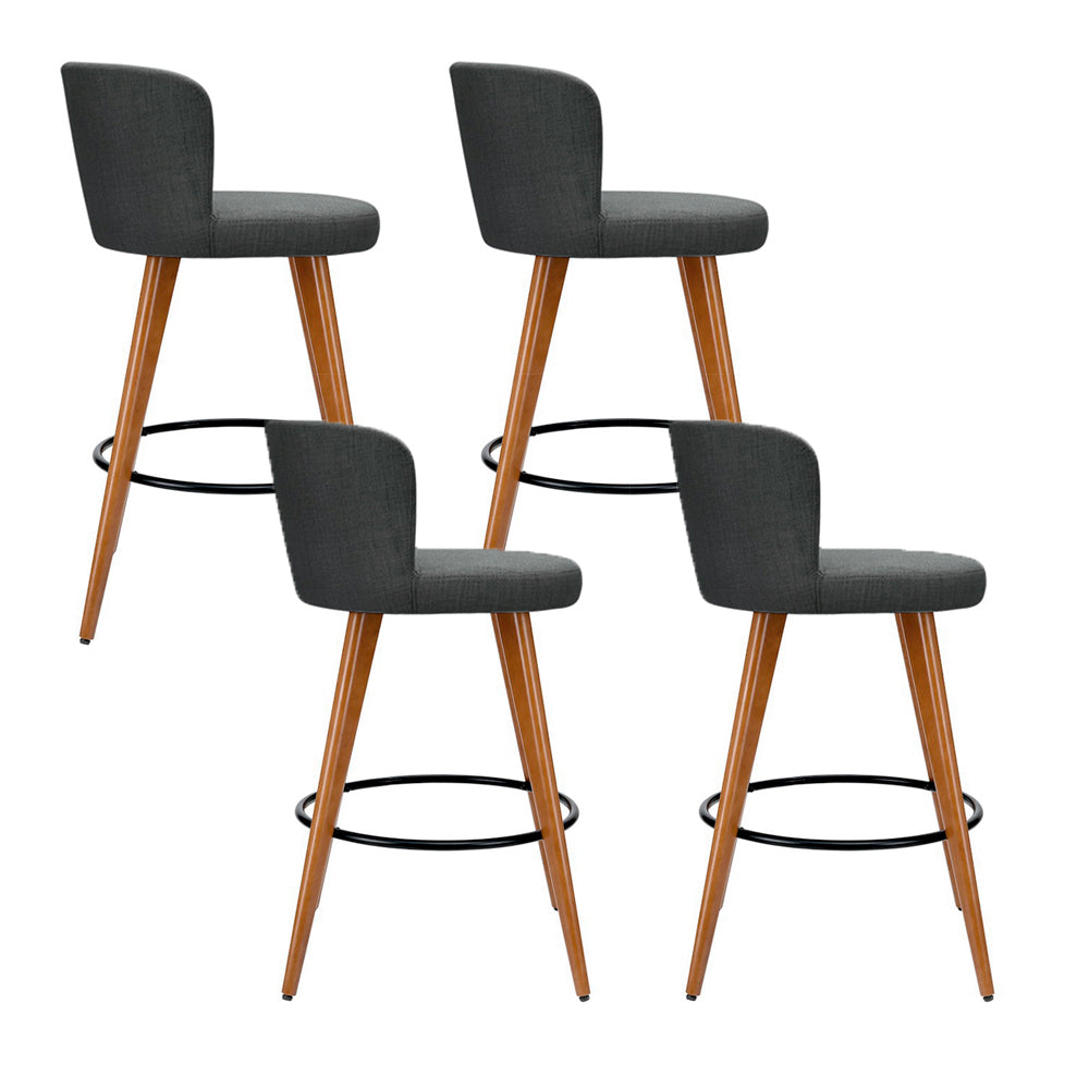 Artiss Set of 4 Wooden Fabric Bar Stools Circular Footrest - Charcoal