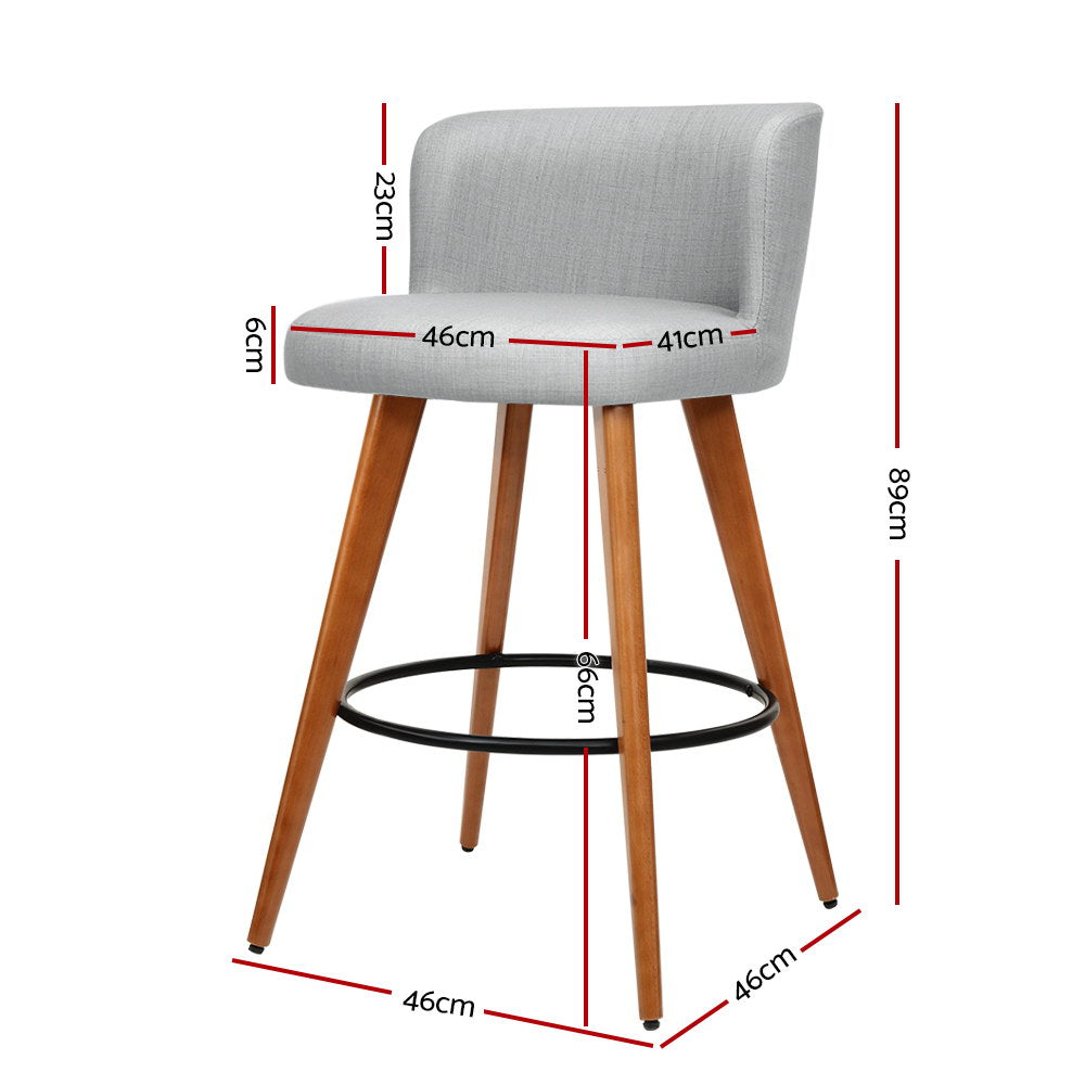 Artiss Set of 2 Wooden Fabric Bar Stools Circular Footrest - Light Grey