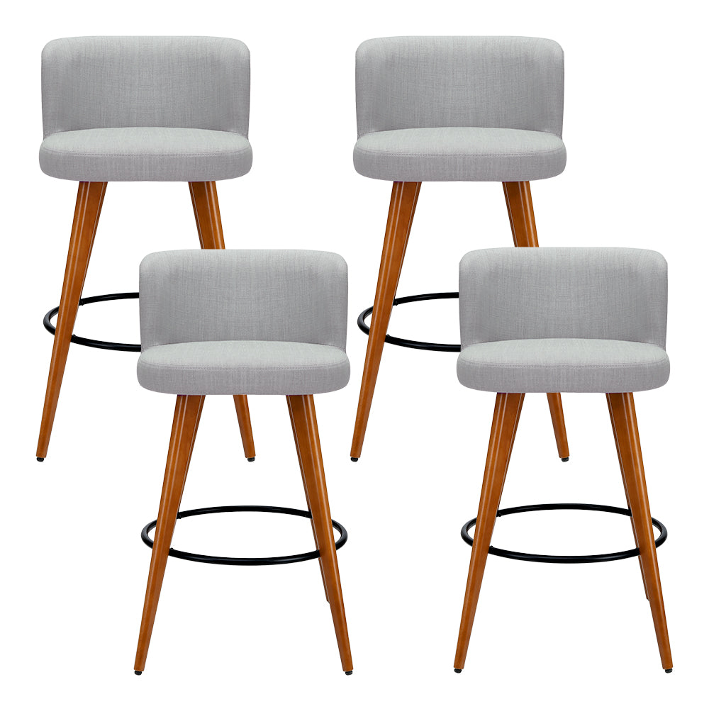 Artiss Set of 4 Wooden Fabric Bar Stools Circular Footrest - Light Grey