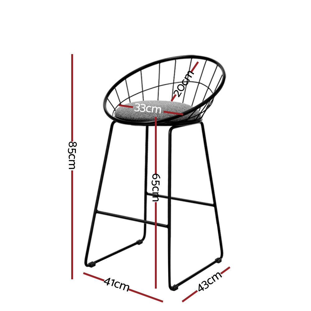 Artiss Set of 4 Bar Stools Steel Fabric - Grey and Black