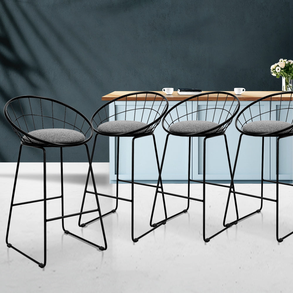 Artiss Set of 4 Bar Stools Steel Fabric - Grey and Black