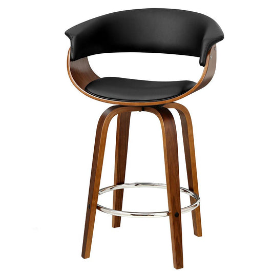 Artiss 1x Swivel Bar Stools Wooden Bar Stool Kitchen Leather Black