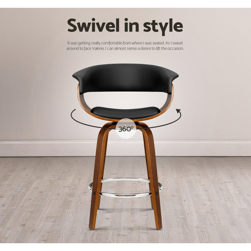 Artiss Swivel PU Leather Bar Stool - Wood and Black