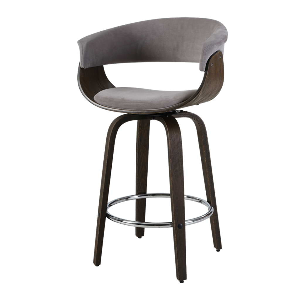 Artiss Swivel PU Suede Bar Stool - Wood and Grey