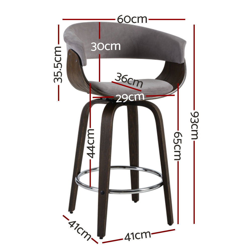 Artiss Swivel PU Suede Bar Stool - Wood and Grey