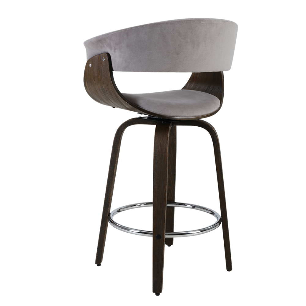 Artiss Swivel PU Suede Bar Stool - Wood and Grey